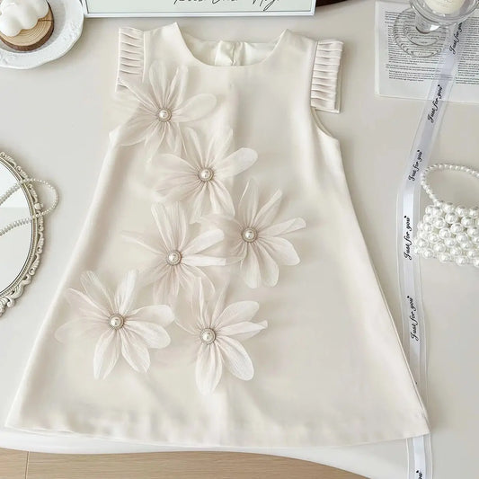 Children's Clothing Summer Casual Baby Girls Outfits Flower Vest Princess Dress For Toddler Kids Wedding Birthday Party Clothes