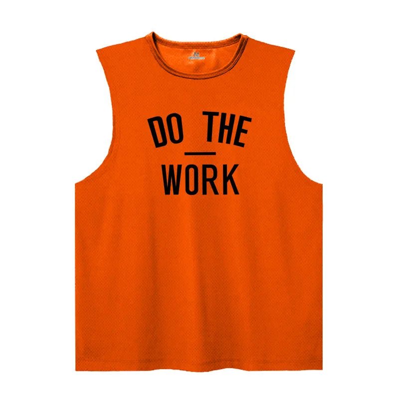 Men's Gym Clothing DO THE WORK Printed Sports Quick Dry Bodybuilding Shirts Casual Breathable Mesh O-neck Muscle Fitness Vests