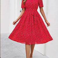Women's Clothing 2025 Spring and Summer Temperament Casual Polka Dot Lace-up Printed Dress