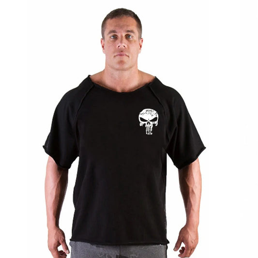 Men's Clothes Bodybuilding Clothing Casual Oversized T-shirt Male Loose Vintage Cotton Summer Top Breathable Tops Running Gym