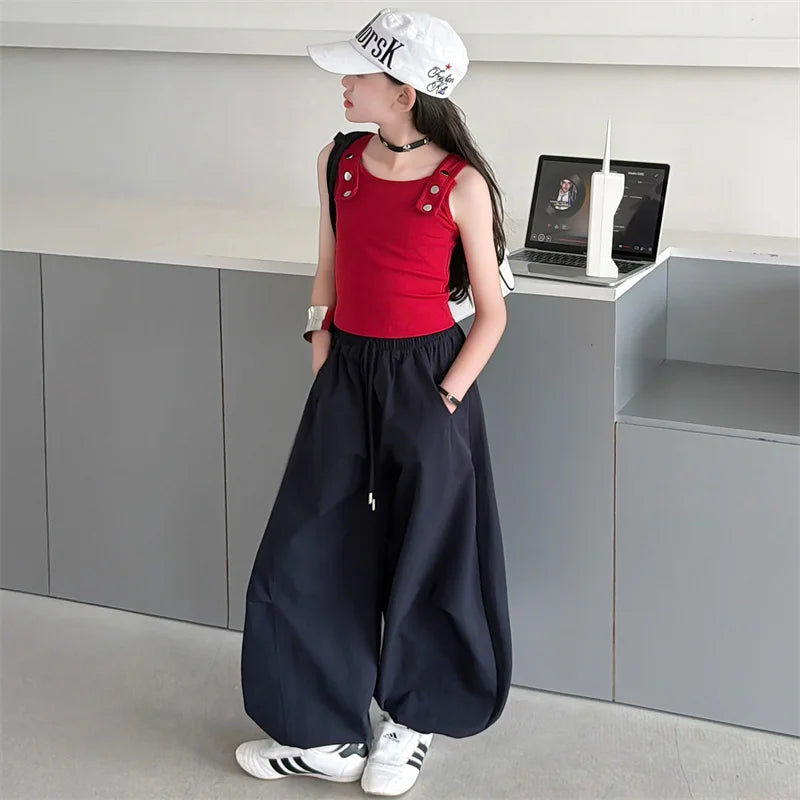 Children‘s Clothes From 5 To 14 Years Teenage Clothing Sets Vest Top and Sweatpants 2Pcs Girls Fashion Streetwear Korean Outfits