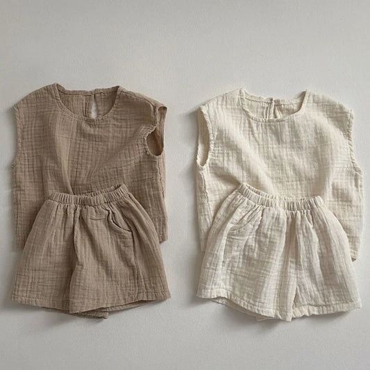 Children's Clothing Set 2025 New Summer Boy's Suit Comfortable Solid Color Top+Short CasualTwo-piece Suit.