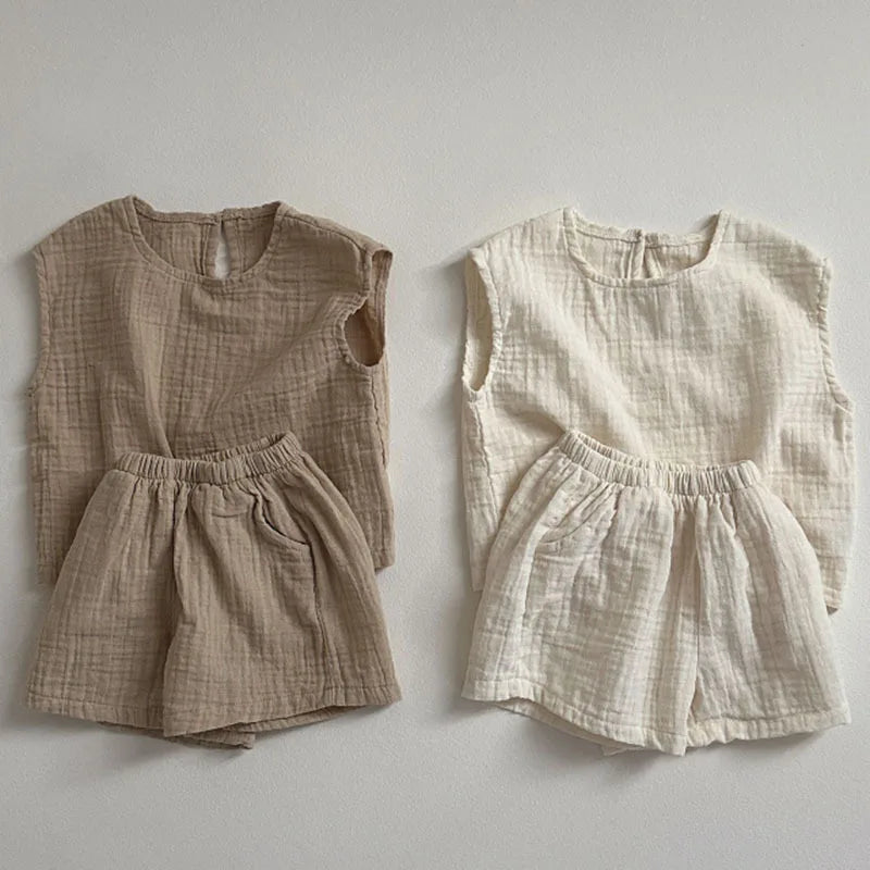 Children's Clothing Set 2025 New Summer Boy's Suit Comfortable Solid Color Top+Short CasualTwo-piece Suit.