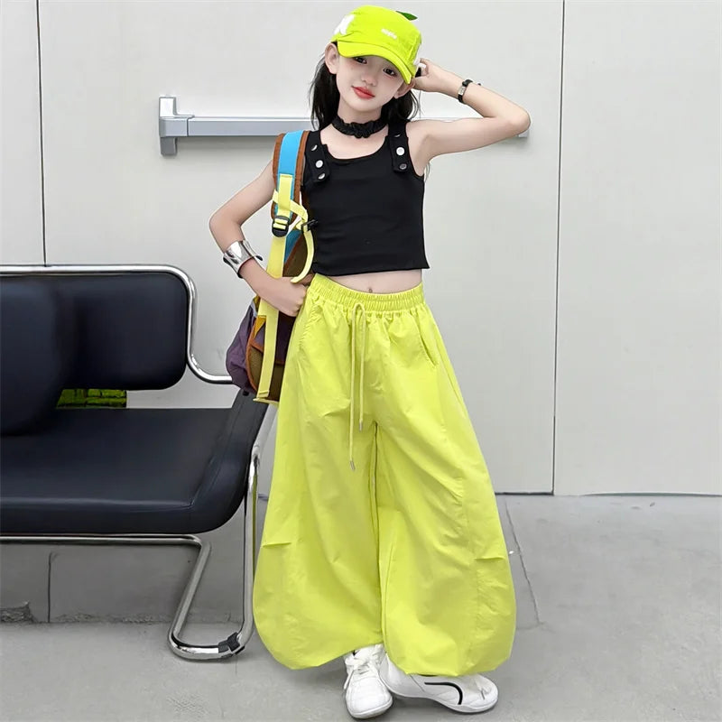Children‘s Clothes From 5 To 14 Years Teenage Clothing Sets Vest Top and Sweatpants 2Pcs Girls Fashion Streetwear Korean Outfits