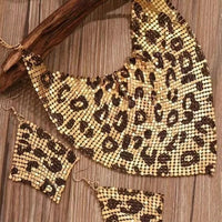 Fashion Leopard Print Jewelry Set, Sexy Bib Necklace & Dangle Earrings, Vintage Elegant Design, Versatile Stylish Accessor