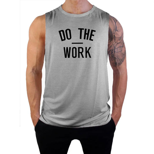 Men's Gym Clothing DO THE WORK Printed Sports Quick Dry Bodybuilding Shirts Casual Breathable Mesh O-neck Muscle Fitness Vests