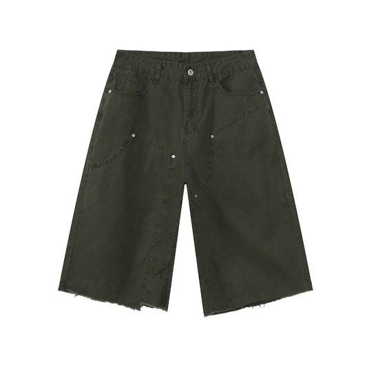 Men's Clothing | Tooling Logging Rough Edge Pure Cotton Loose and Simple Seven-point Denim Casual Pants