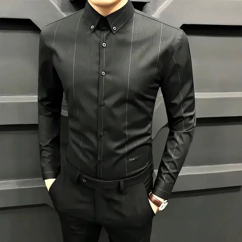 Man Tops Black Clothing Dress Shirt Shirts And Blouses For Men Business Long Sleeve New In Luxury Cotton High Quality Social Xxl