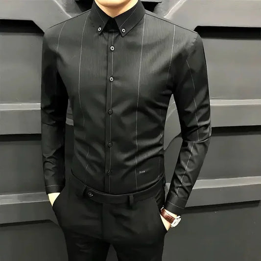 Man Tops Black Clothing Dress Shirt Shirts And Blouses For Men Business Long Sleeve New In Luxury Cotton High Quality Social Xxl