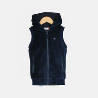 Childhood Clothing Boy/Girl School Vest Navy Velour Lining Hooded Outside Vest Front Zippers and Embroidered Heart Kids Tops