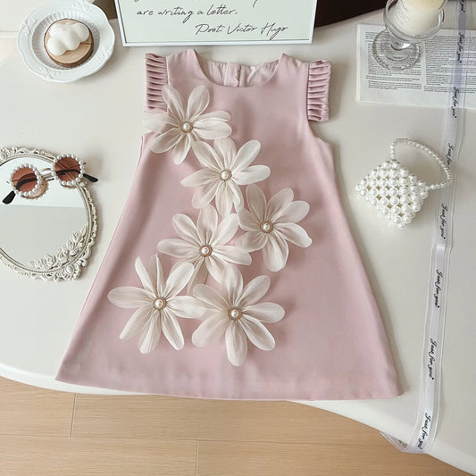 Children's Clothing Summer Casual Baby Girls Outfits Flower Vest Princess Dress For Toddler Kids Wedding Birthday Party Clothes