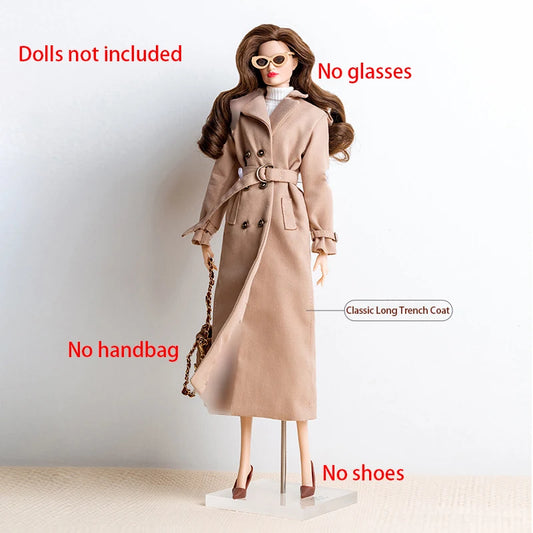 30cm FR Supermodel Clothes Accessories Winter Retro Jacket/Luxury Fur Fashion Classic Trench Coat Set For 1/6 Babi Doll Xianxian