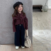 Children's clothing Girls' shirts Shawl plaid casual outdoor tops 2025 spring and autumn clothing new children's clothing trend