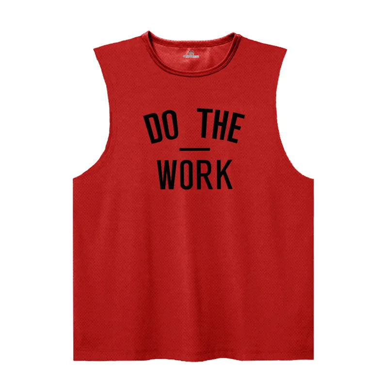 Men's Gym Clothing DO THE WORK Printed Sports Quick Dry Bodybuilding Shirts Casual Breathable Mesh O-neck Muscle Fitness Vests