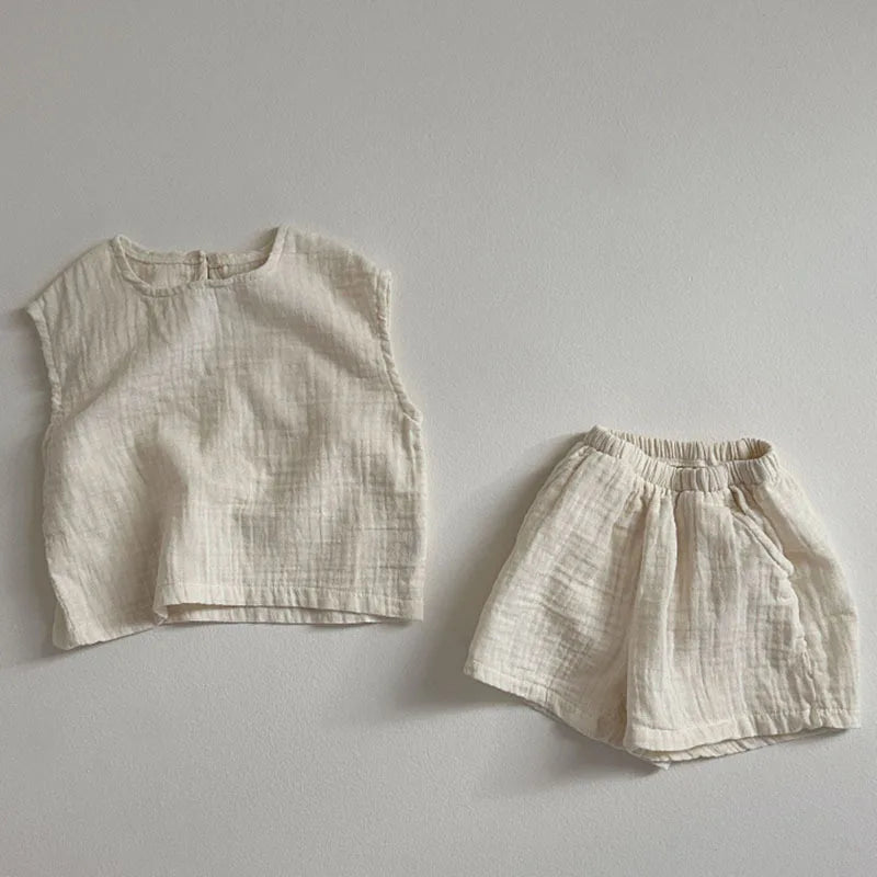 Children's Clothing Set 2025 New Summer Boy's Suit Comfortable Solid Color Top+Short CasualTwo-piece Suit.