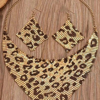 Fashion Leopard Print Jewelry Set, Sexy Bib Necklace & Dangle Earrings, Vintage Elegant Design, Versatile Stylish Accessor