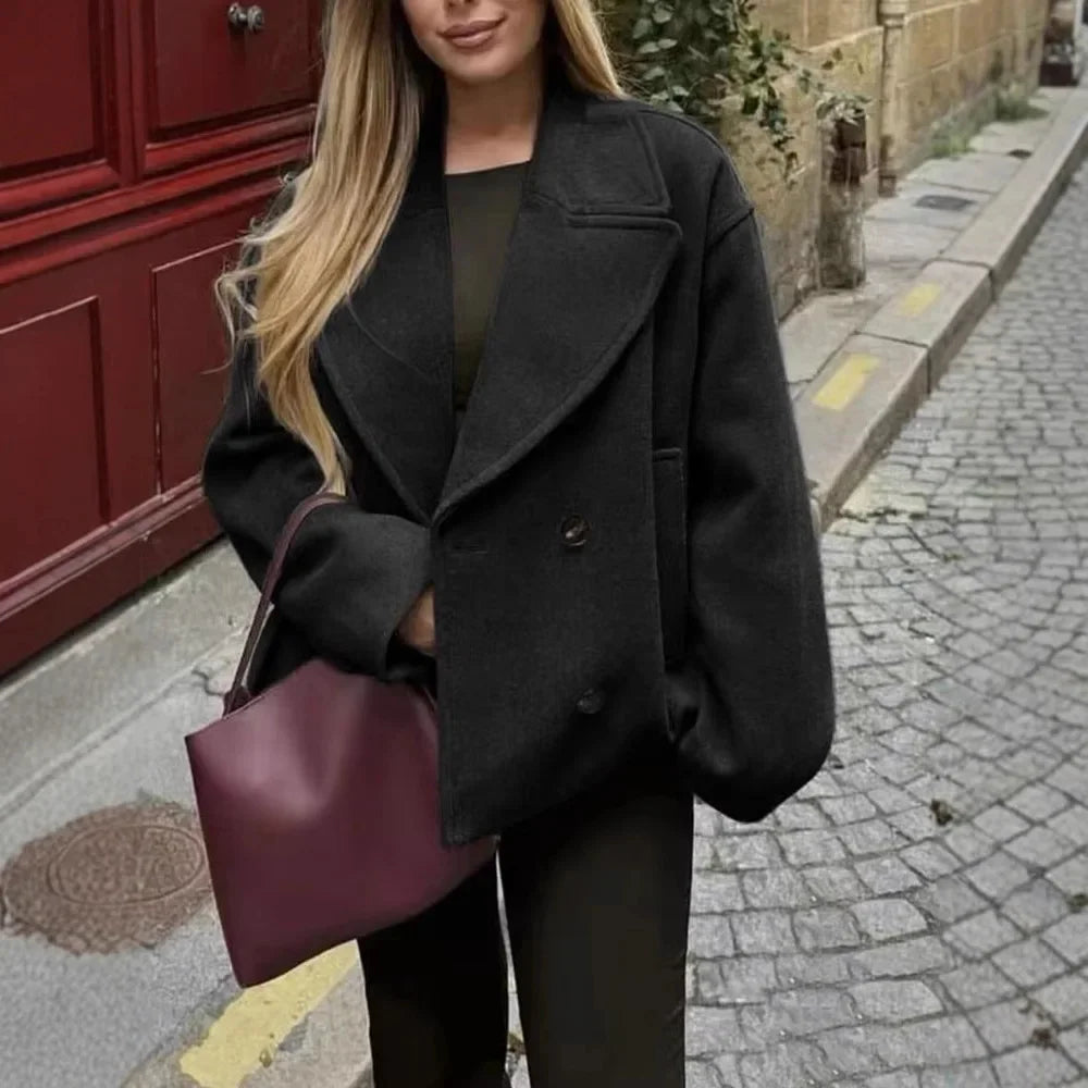 Women's Clothing 2026 Early Autumn New Versatile Double Breasted Large Lapel Design Short Suit Jacket