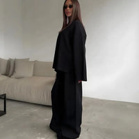 Women's Clothing 2025 Autumn New Solid Color Round Neck Fashion Casual Wide Leg Pants Sweater Suit Female