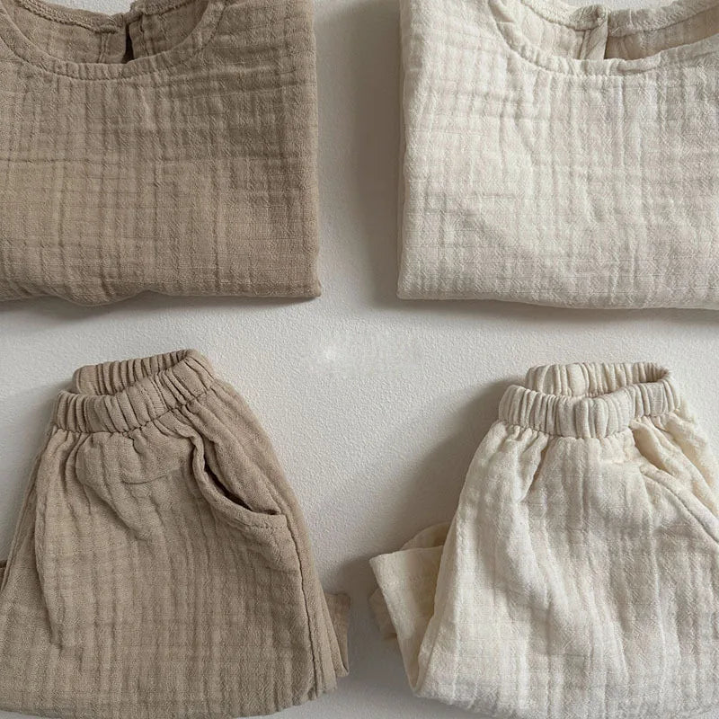 Children's Clothing Set 2025 New Summer Boy's Suit Comfortable Solid Color Top+Short CasualTwo-piece Suit.