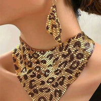 Fashion Leopard Print Jewelry Set, Sexy Bib Necklace & Dangle Earrings, Vintage Elegant Design, Versatile Stylish Accessor