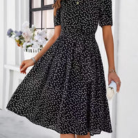 Women's Clothing 2025 Spring and Summer Temperament Casual Polka Dot Lace-up Printed Dress
