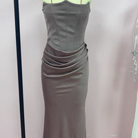 One Shoulder Pleated Bodysuit Dress Belle & Voile Smoke Gray Ver1 / S