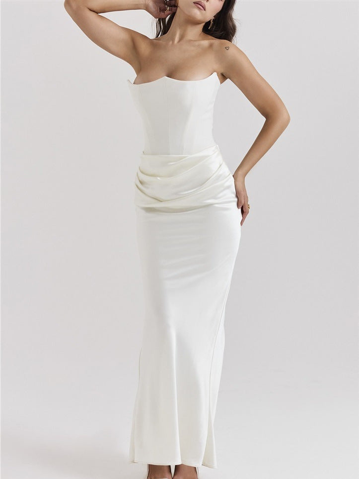 One Shoulder Pleated Bodysuit Dress Belle & Voile 