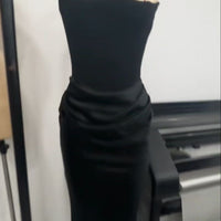One Shoulder Pleated Bodysuit Dress Belle & Voile Black Ver1 / XXL