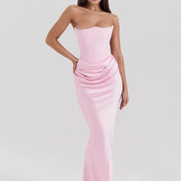 One Shoulder Pleated Bodysuit Dress Belle & Voile Pink / S
