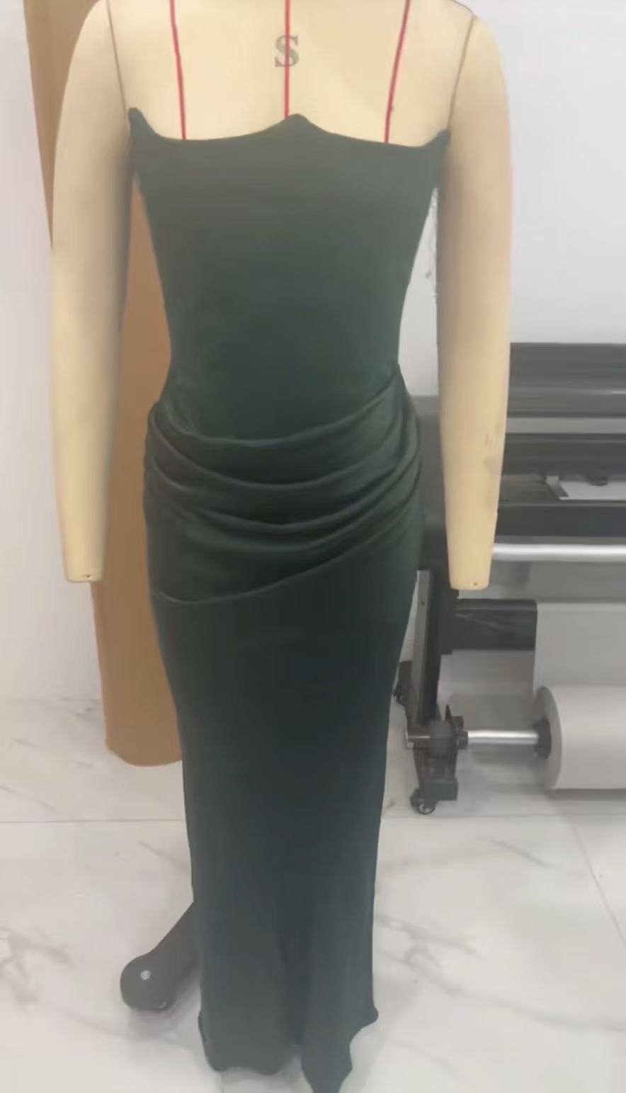One Shoulder Pleated Bodysuit Dress Belle & Voile Green Ver1 / L