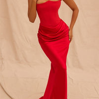 One Shoulder Pleated Bodysuit Dress Belle & Voile Red / M