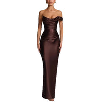 Off-Shoulder Satin Bodycon Dress Belle & Voile 