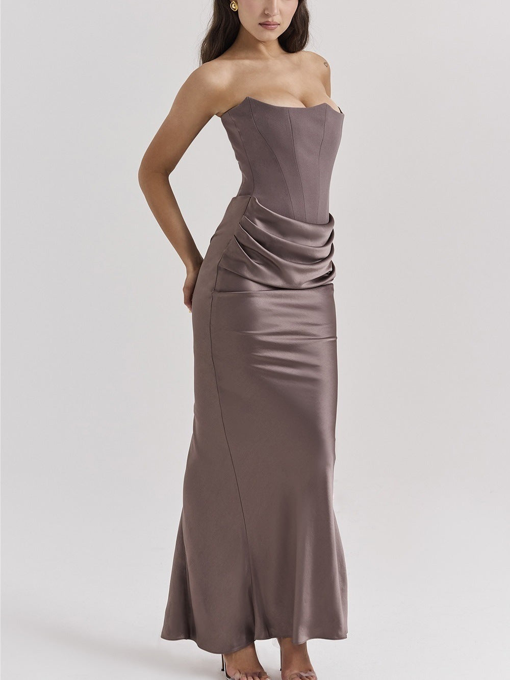 One Shoulder Pleated Bodysuit Dress Belle & Voile 